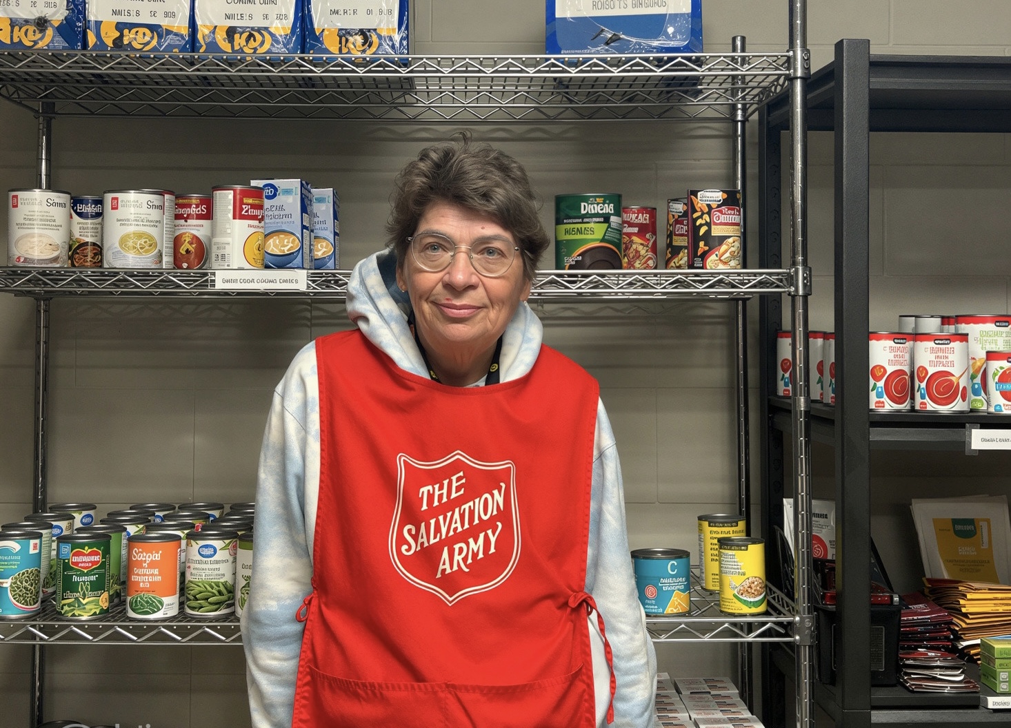 Nadine is ready to hand out food items to vulnerable people